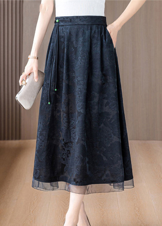 Black Tasseled Print Silk Skirts Summer