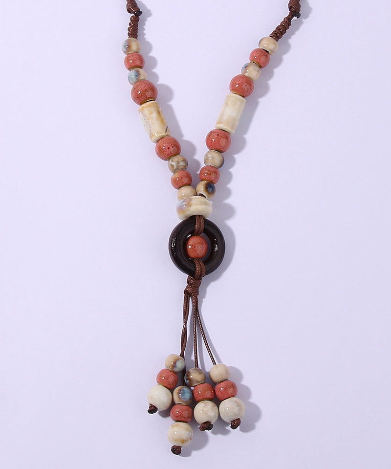 Light Green Ceramics Adjustable Sweater Pendant Necklace