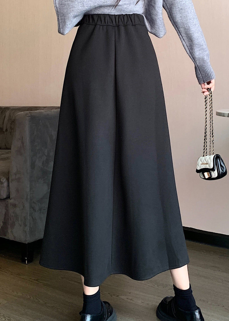Simple Black Wrinkled High Waist Skirts Spring