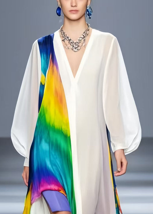 White Oversized Patchwork Chiffon Beach Dress Spring