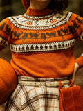 Comstylish Halloween Black Cat Pumpkin Pattern Cozy Knit Sweater