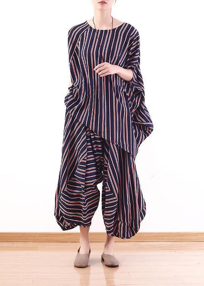 New Summer Stylish Red Blue Striped Batwing Sleeve Tops and Lantern Pants