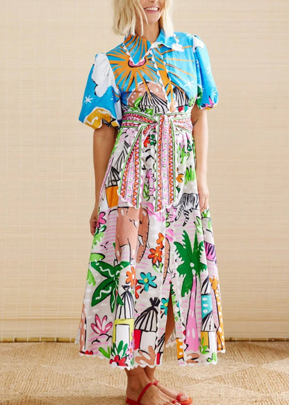 Peter Pan Collar Print Cotton Shirts Dress Summer