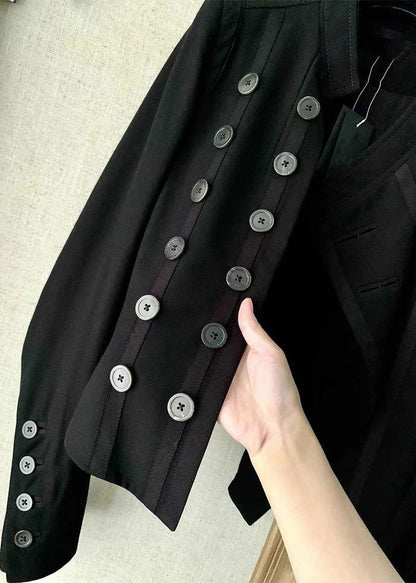 Black Button Patchwork Cotton Coat Long Sleeve