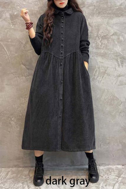 French Blackish Green Corduroy Coats Inspiration Thick Cinched Coats ( Limited Stock)
