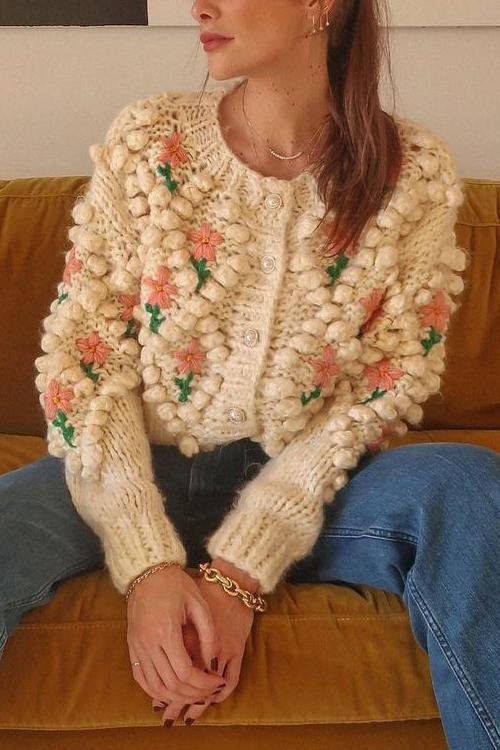 Pearl Button Cardigan-beige