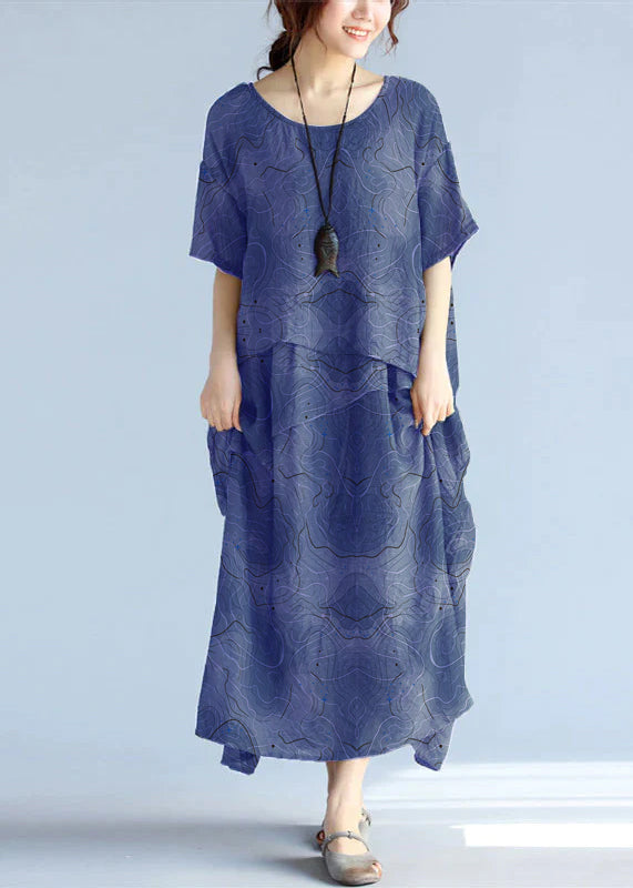 Baggy Gray Long Linen Dresses Oversized Layered Cotton Maxi Dress Short Sleeve Cotton Clothing