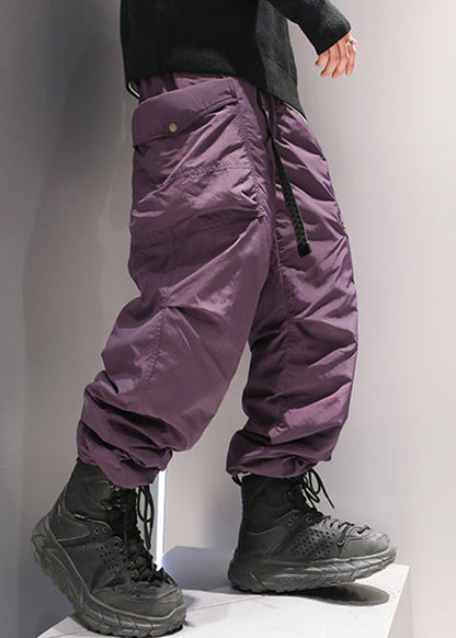 Purple Drawstring Duck Down Pants Elastic Waist Winter