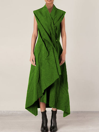 V Neck Plain Sleeveless Irregular Hem Maxi Dress