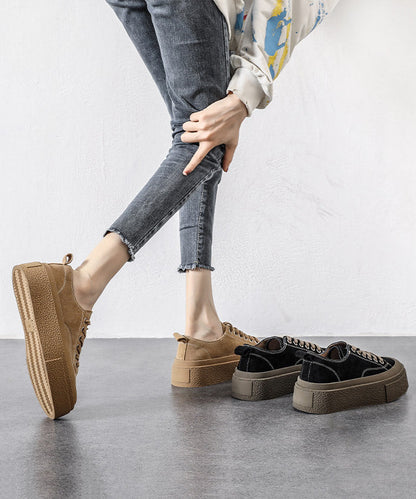 Black Platform Suede Splicing Flat Shoes Lace Up
