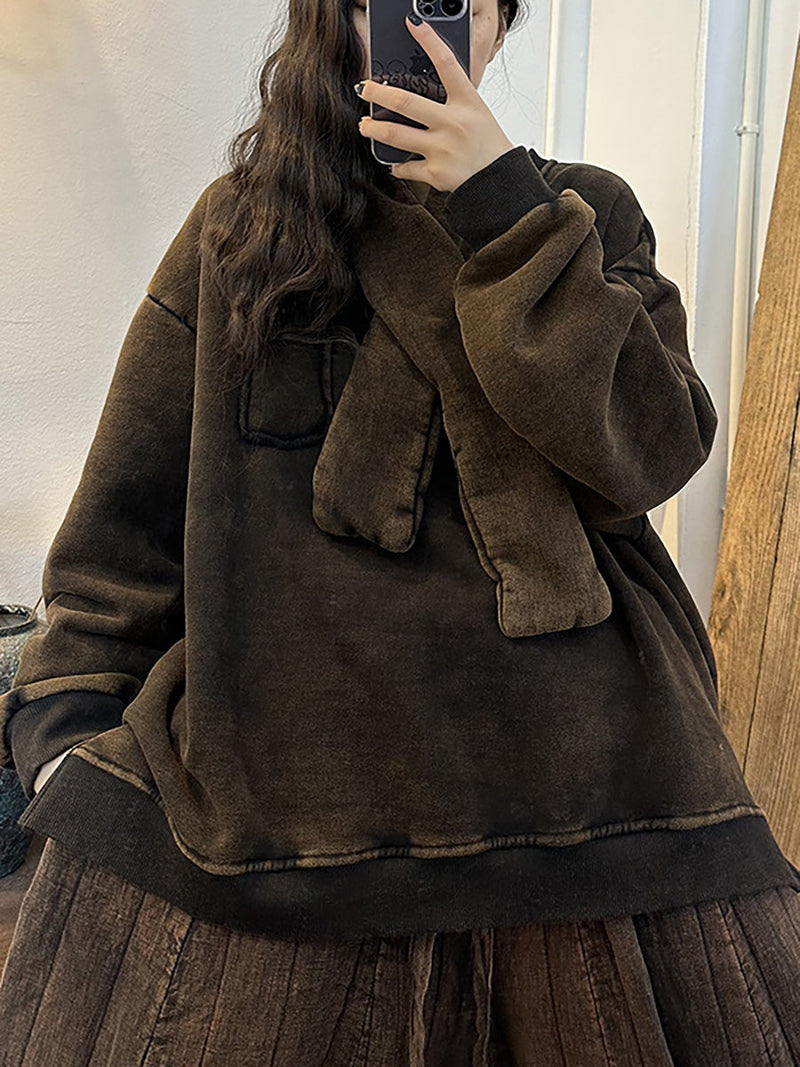 Winter Cotton Thickened Stitching Fleece Sweatshirt