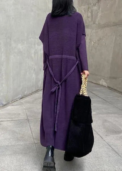 Winter Loose Sweater Vest Skirt Bottoming Shirt Two Piece Suit Purple Skirt
