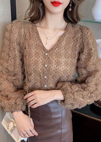 Art White Stereoscopic Tulle Blouses Spring