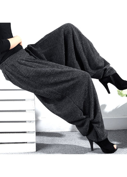 Grey High Waist Loose Knit Pants Winter