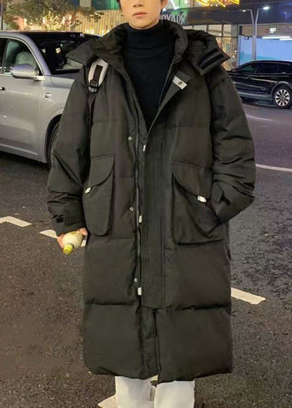 Loose Black Hooded Pockets Duck Down Down Coats Winter