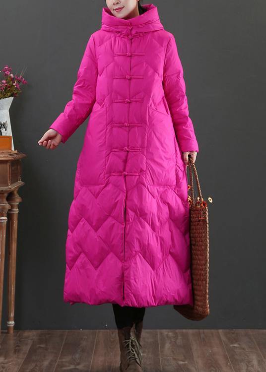 Rose Warm Winter Coat Loose Fitting Parka Hooded Chinese Button Warm Outwear