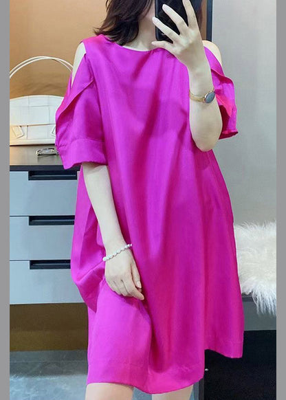 Rose O-neck Off the Shoulder Silk a Line Skirts Short Sleeve