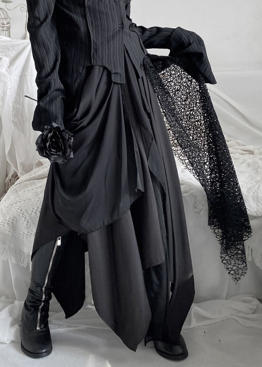 Organic Black Lace Patchwork Tulle Maxi Skirts