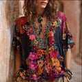 Bohemian Style Plant-dyed Knitted Flower Loose Short-sleeved Shirt elevenforest