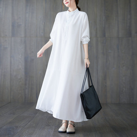 Loose Long Sleeve Cotton Dress