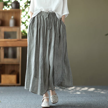 Retro Cotton Linen Lacing Waist A-line Skirt