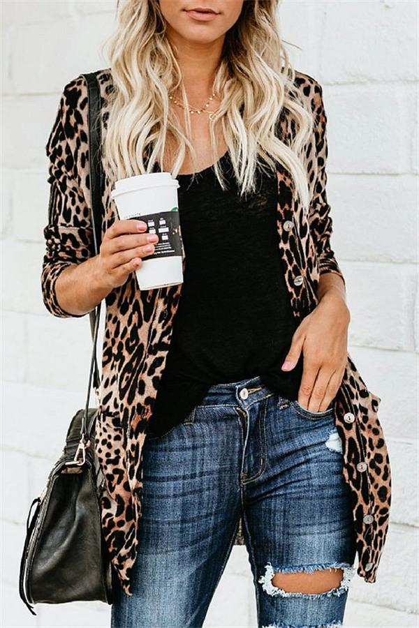 Leopard Long Sleeve Trench Cardigan