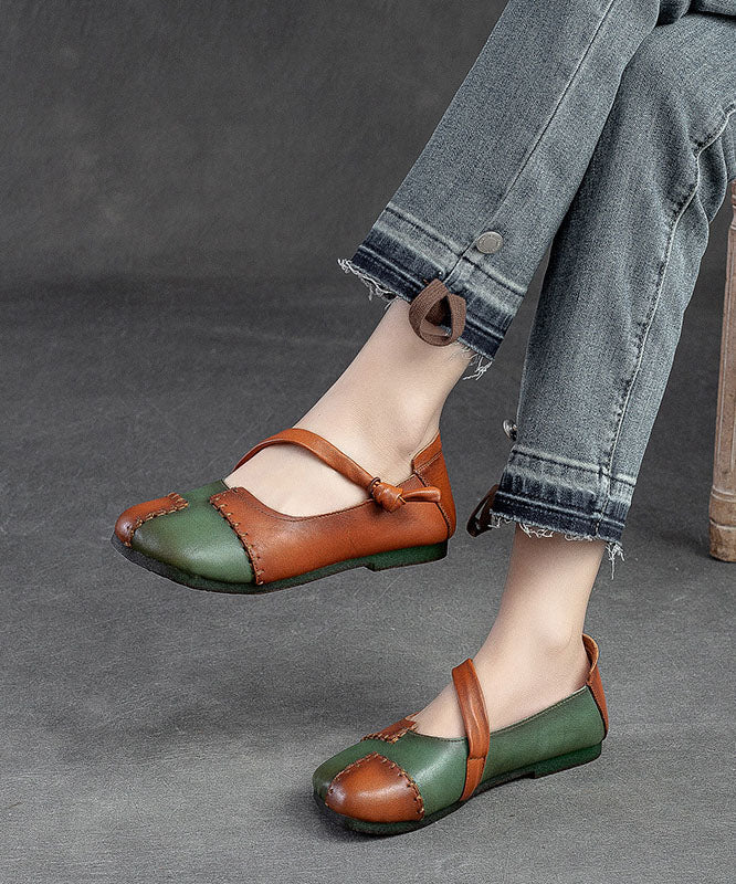 Brown Flats Cowhide Leather Splicing Flat Feet Shoes