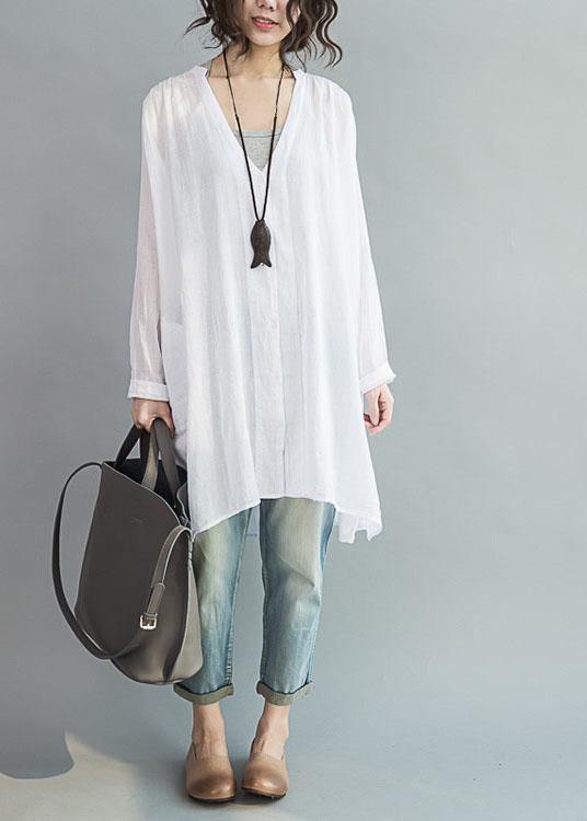 Modern White Cotton Clothes for V Neck Art Summer Shirts
