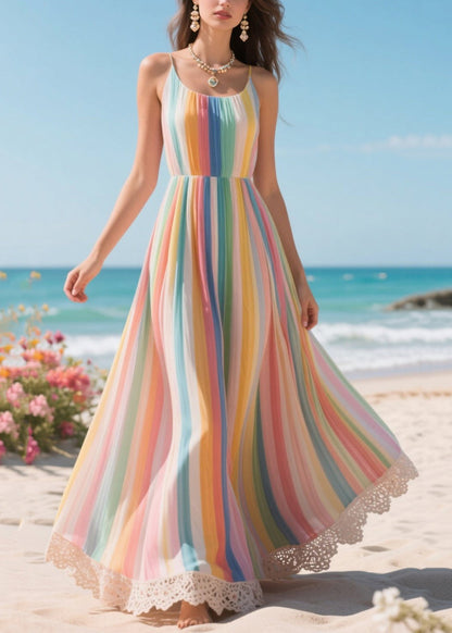 Rainbow Oversized Striped Chiffon Beach Dress Summer