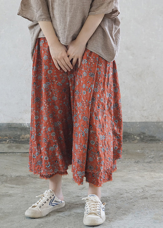 Colorful Stripes Elastic Waist Tie Waist Print Cotton Skirts Spring