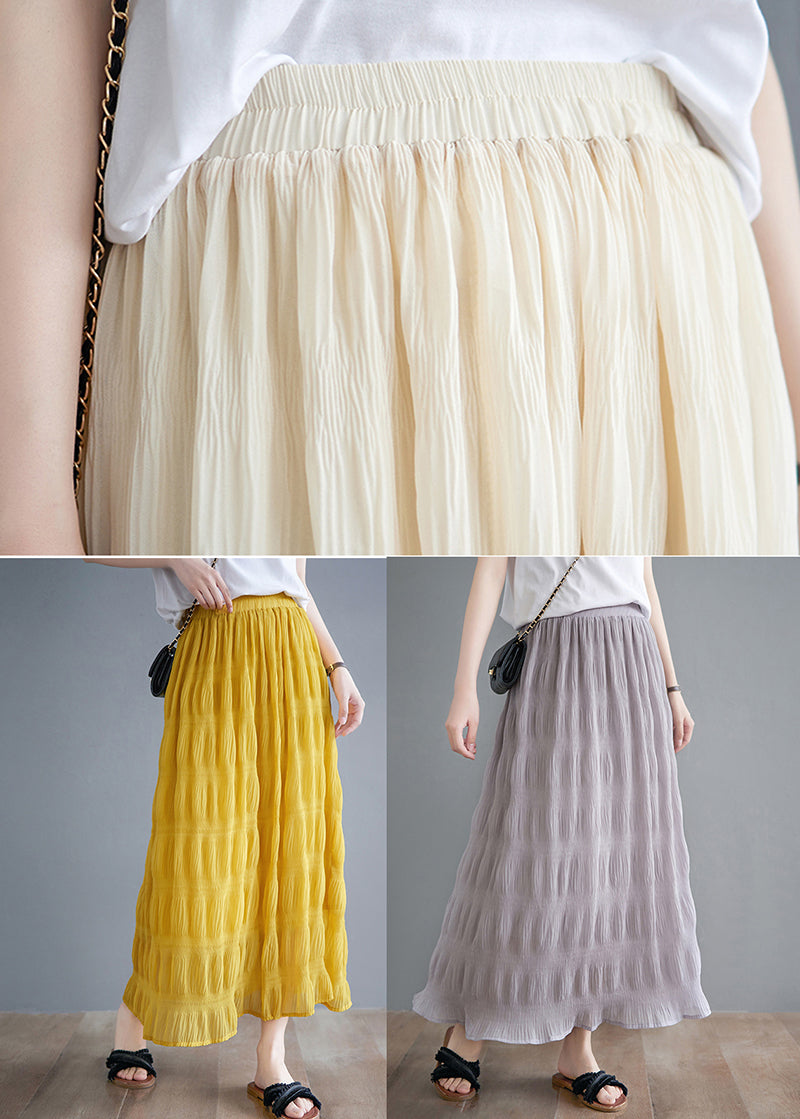 Beige High Waist Draping Cotton Pleated Skirts Summer