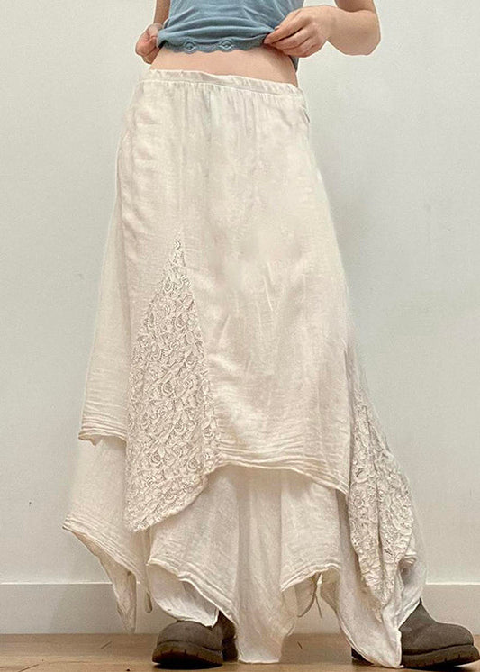 Beige Asymmetrical Cotton Skirts Summer