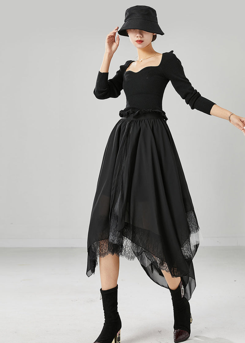 Black Asymmetrical Chiffon Holiday Skirts Summer