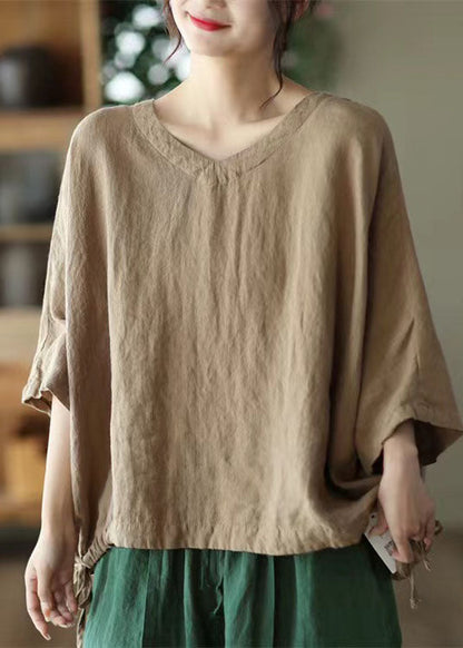 Grace Green O-neck Embroidered Linen Top Long Sleeve