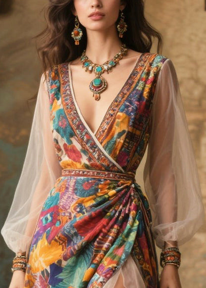 Exra Large Hem Patchwork Print Chiffon Party Dresses Summer
