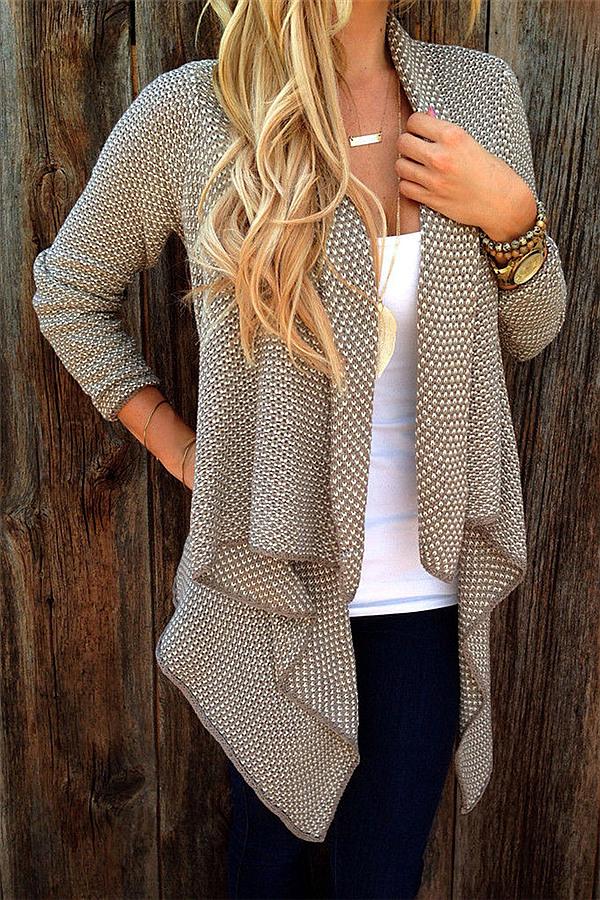 Asymmetric Coat Open Knit Cardigan