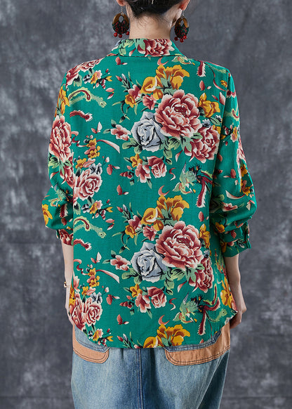 Style Green Print Cotton Shirt Oversized Spring