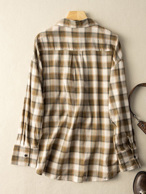 100% Natural Fabric Loose Mid Length Plaid Shirt