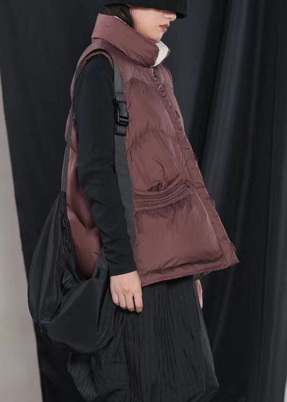 Street Mulberry Peter Pan Collar Pockets Button Winter Sleeveless Down Vest