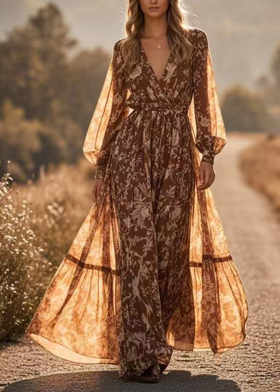 Patchwork Tunic Chiffon Maxi Holiday Dress Spring