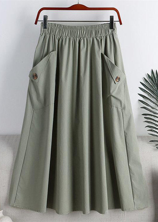 Light Green Elastic Waist Faux Leathe a Line Skirts Summer
