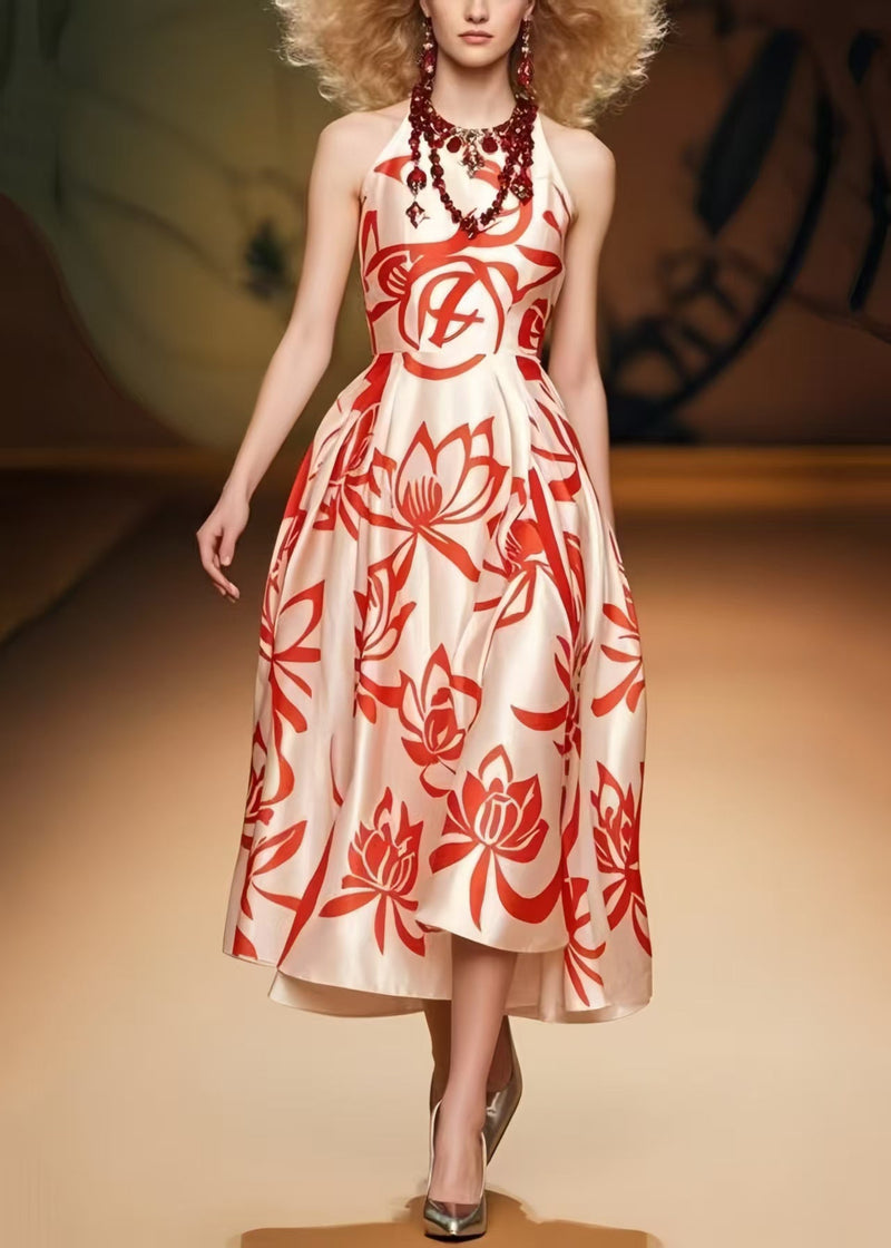 Champagne Print Silk Party Dresses Summer