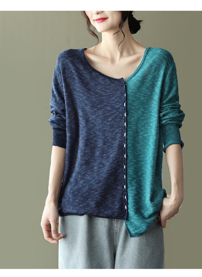 New Literary Retro Color Matching Knitted Top
