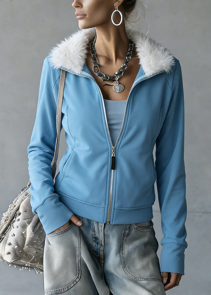 Loose Orange Zippered Fluffy Patchwork Fleece Sweatshirt Spring