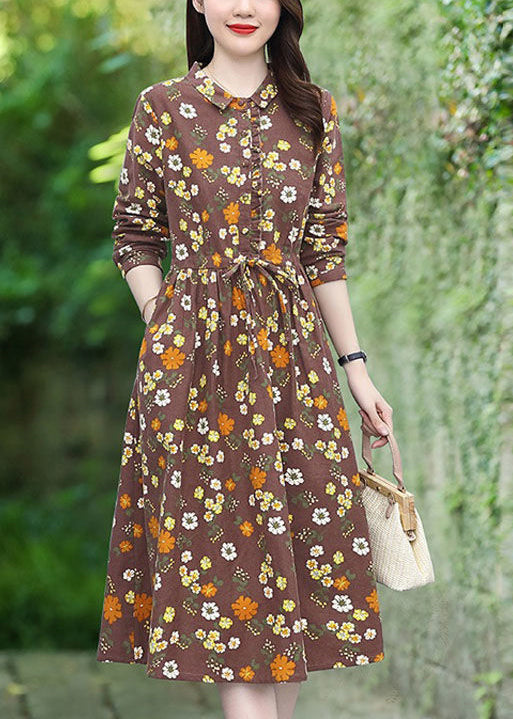 Handmade Brown Cinched Cotton Vacation Dresses Spring