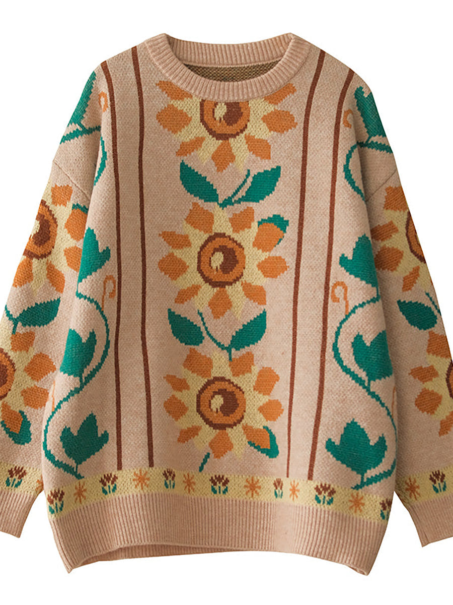 Knitted O Neck Long Sleeve Sweater