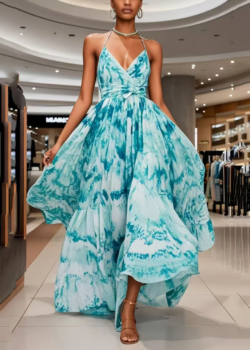 Blue Print Exra Large Hem Chiffon Mini Dress Summer
