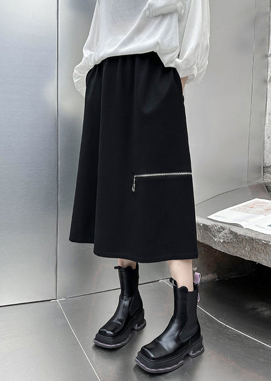 Black Side Open High Waist Patchwork Cotton a Line Skirts Fall