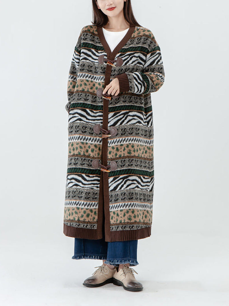 - Pocket Breasted Long Sleeve Sweater Coat