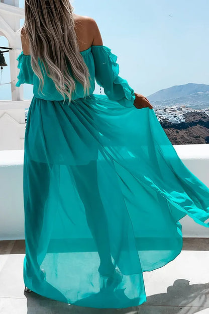 Sweet Colour Off Shoulder Ruffle Maxi Dress